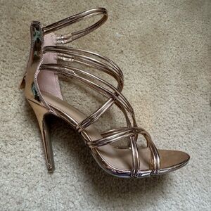 Anne Michelle Shiny Gold Strappy Heels